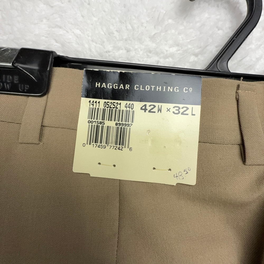 Haggar Wrinkle-Free Pleated Dress Pants Mens 42x32 Khaki Tan Brown NWT - Picture 4 of 5